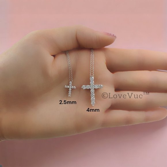 2.5mm Diamond Brilliant Cut Cross Pendant Necklace - Picture 8 of 17